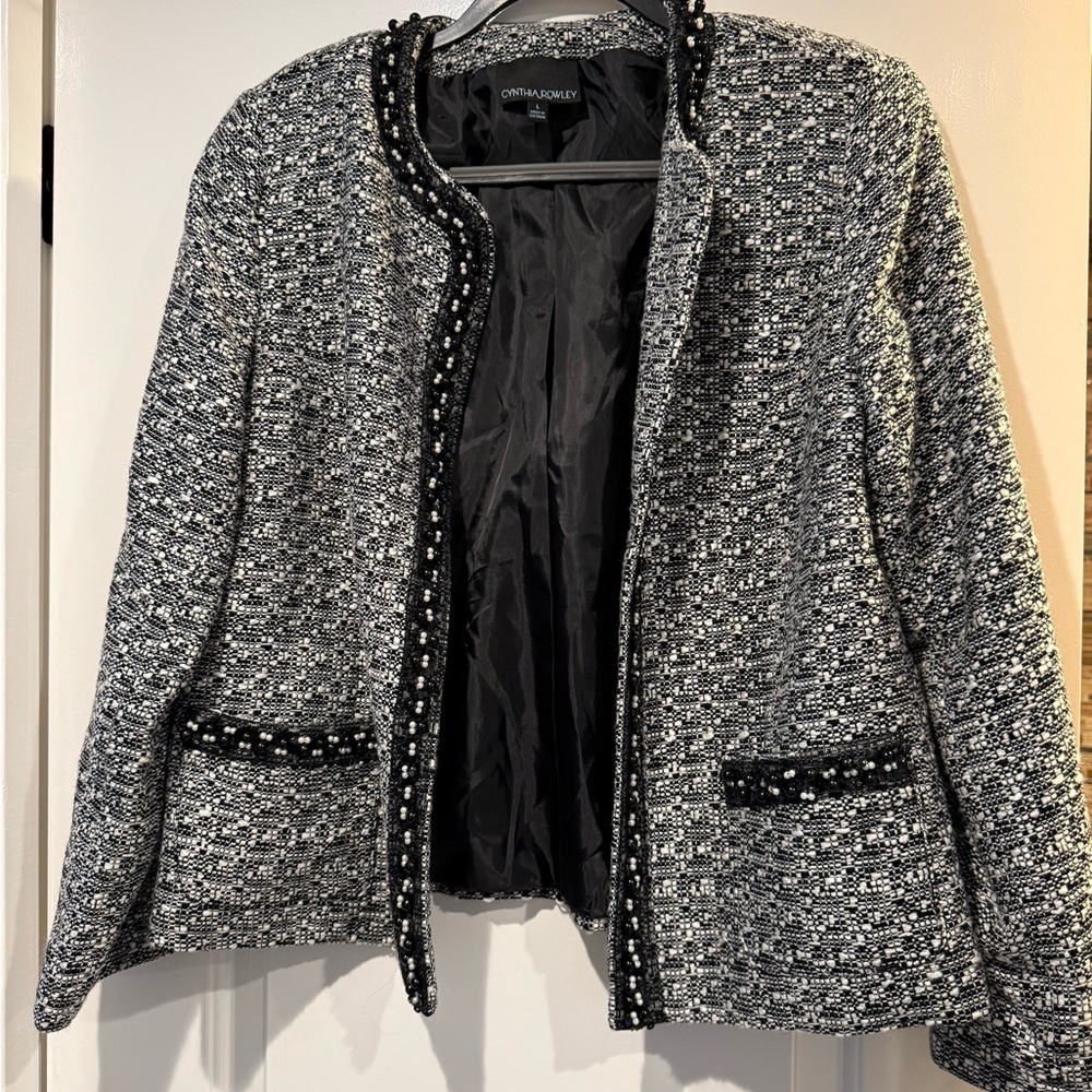 Cynthia Rowley Black and White Textured Blazer